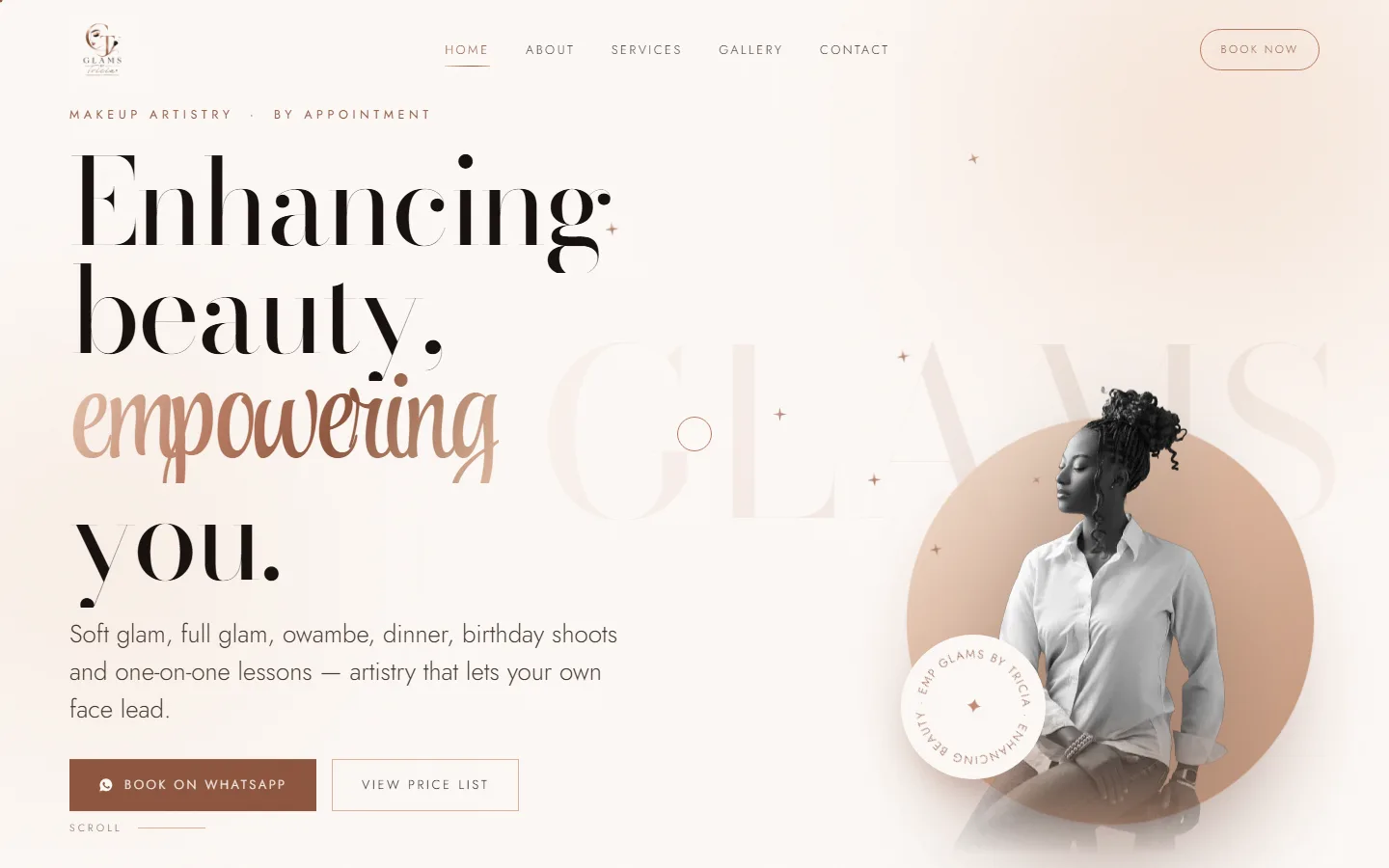 Glams by Tricia website on desktop